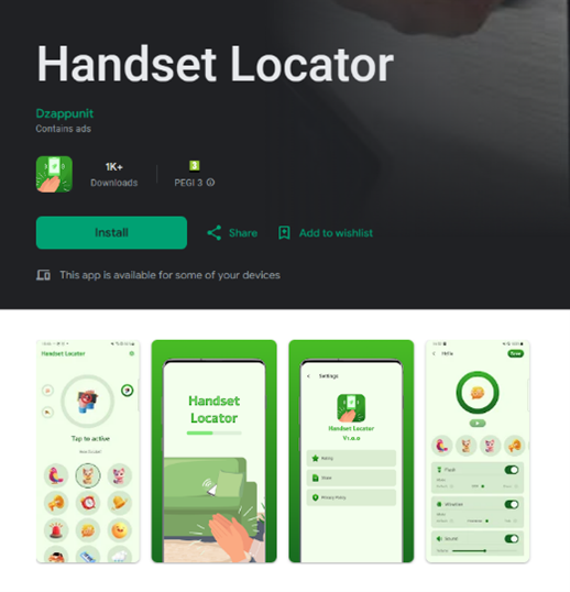 Figure 2: Malware is hidden behind the handset locator app for finding the smartphone by tapping.