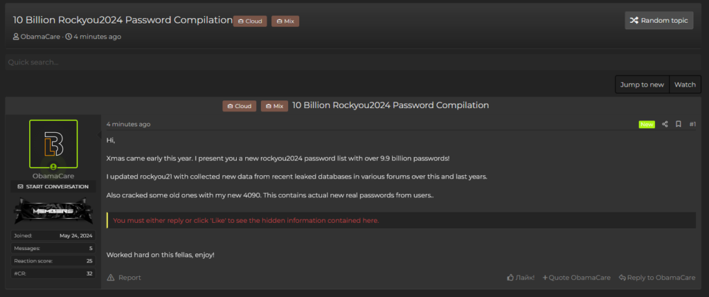 Rockyou2024 post Cybernews screenshot