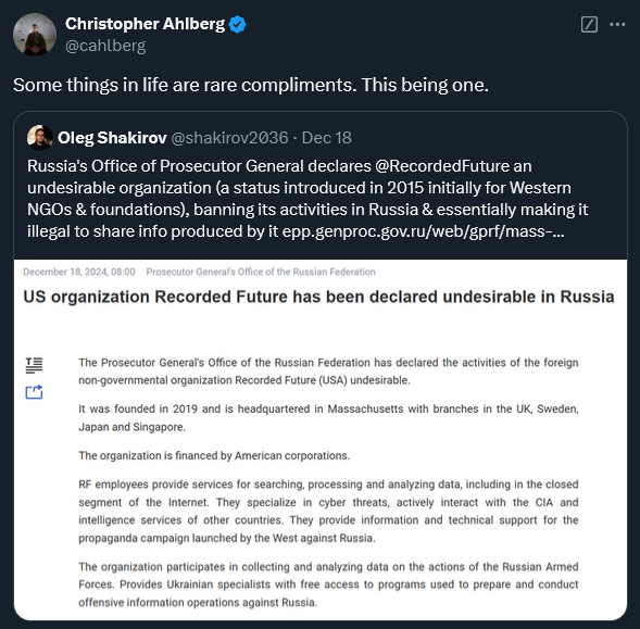 Screenshot 2024 12 20 at 08 36 22 Christopher Ahlberg on X Some things in life are rare compliments. This being one. X