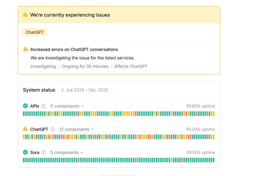 ChatGPT down: Users report widespread outages 2 Screenshot 2025 10 23 at 17 39 44 OpenAI Status
