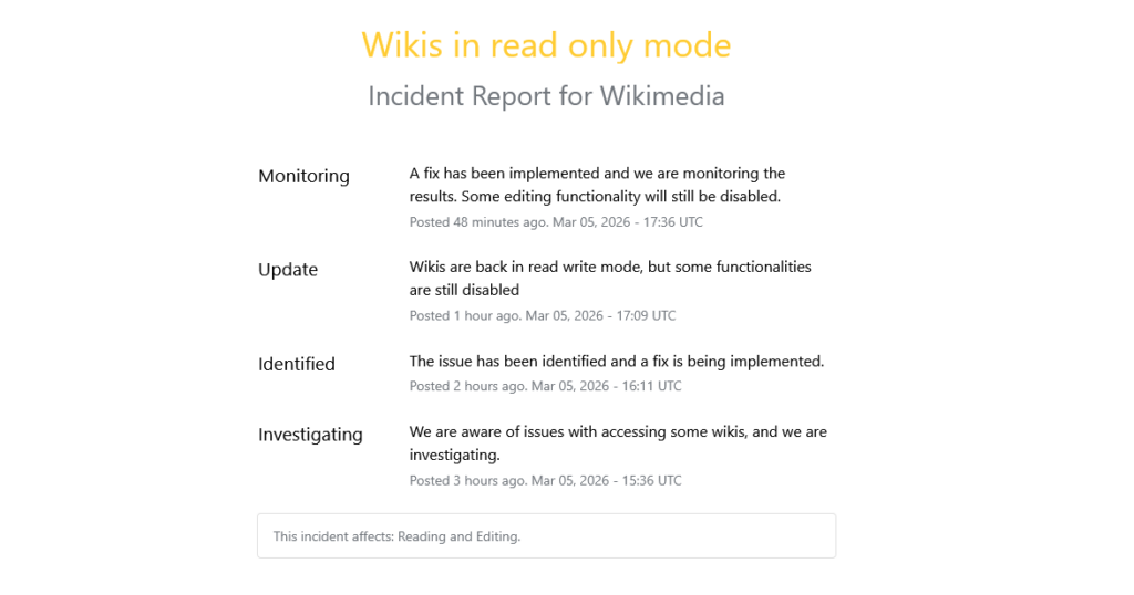 Wikipedia incident report